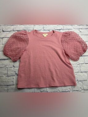 Anthropologie Maeve Dusty Rose Puff-Sleeve Knit Top. Size Small.
